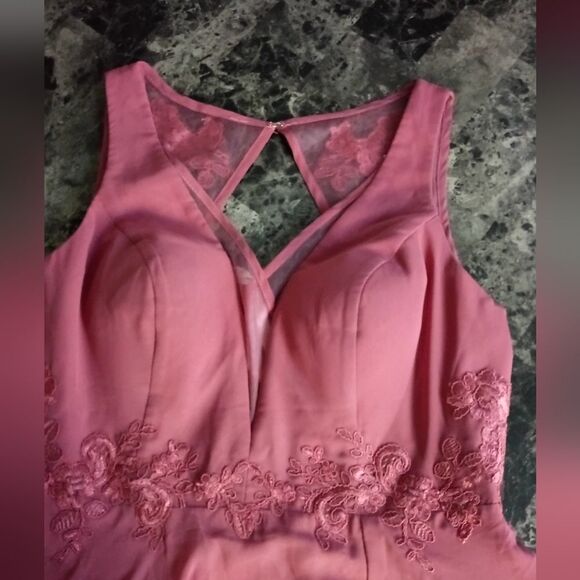 Azazie Women's Party Maxi Dress Elegant Lace V-Neck Chiffon - Picture 8 of 10